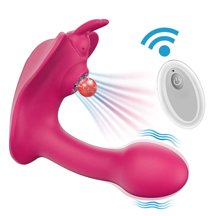 2-in-1 Wearable Vibrator with Clit Sucker, G Spot Vibrator with Remote Control, Clitoral Sucking Vibrator with 10 Suction & Vibration Modes, Toys for Women's Sex, Rose Red AE030